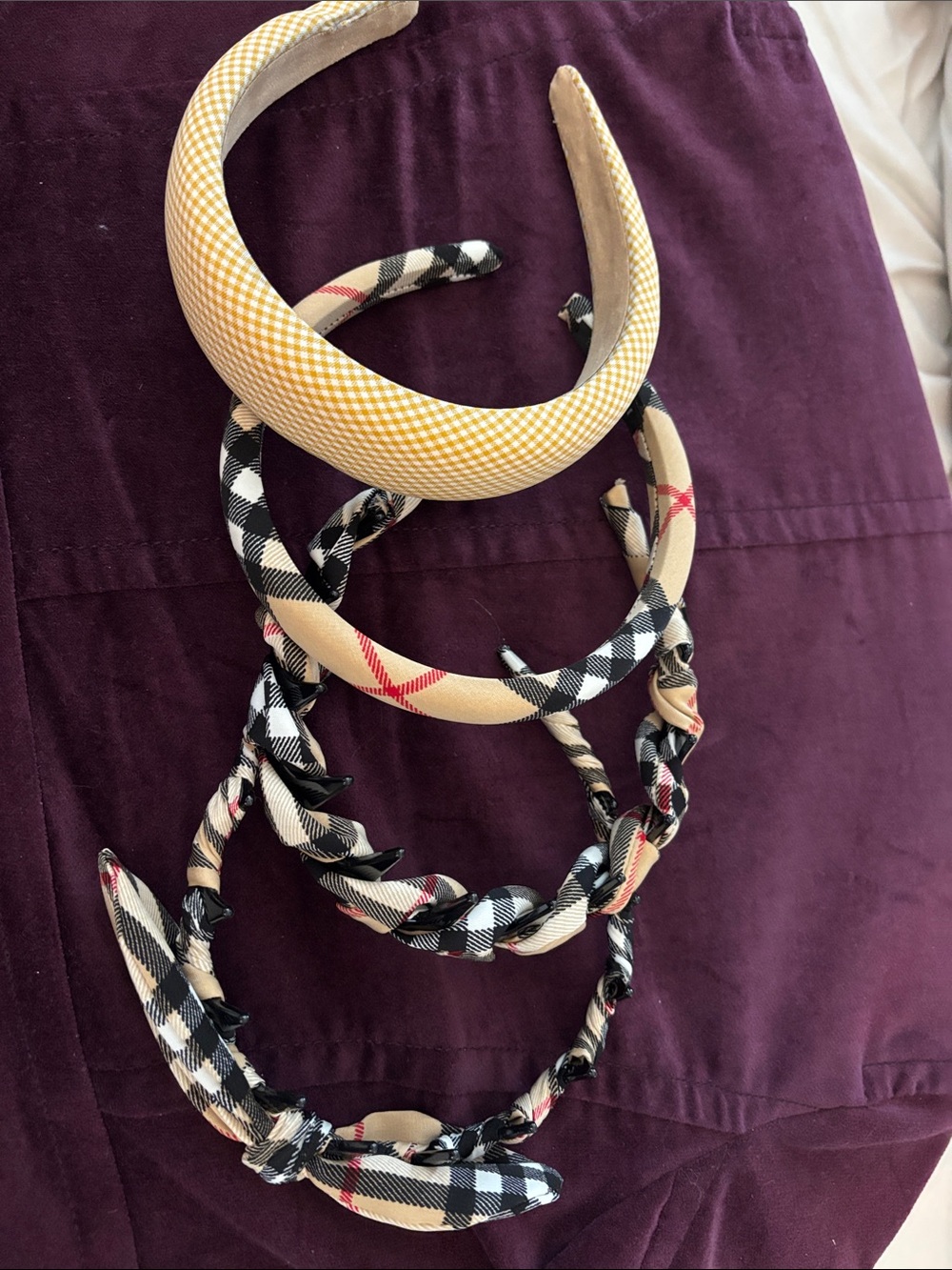 Lot of headbands - Burberry-like and mustard-yellow small check pattern